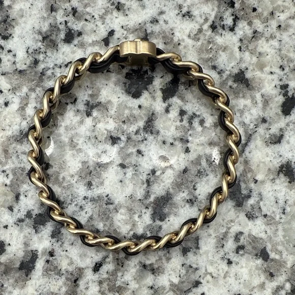 Chanel champagne gold and black leather chain bangle bracelet - Picture 3 of 4